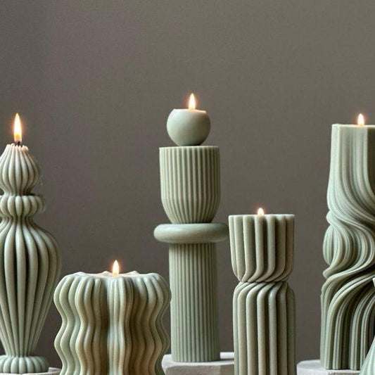 Dekoratif mum Marako+Çokgen+Dalga+tekli top toplam 5 Parça