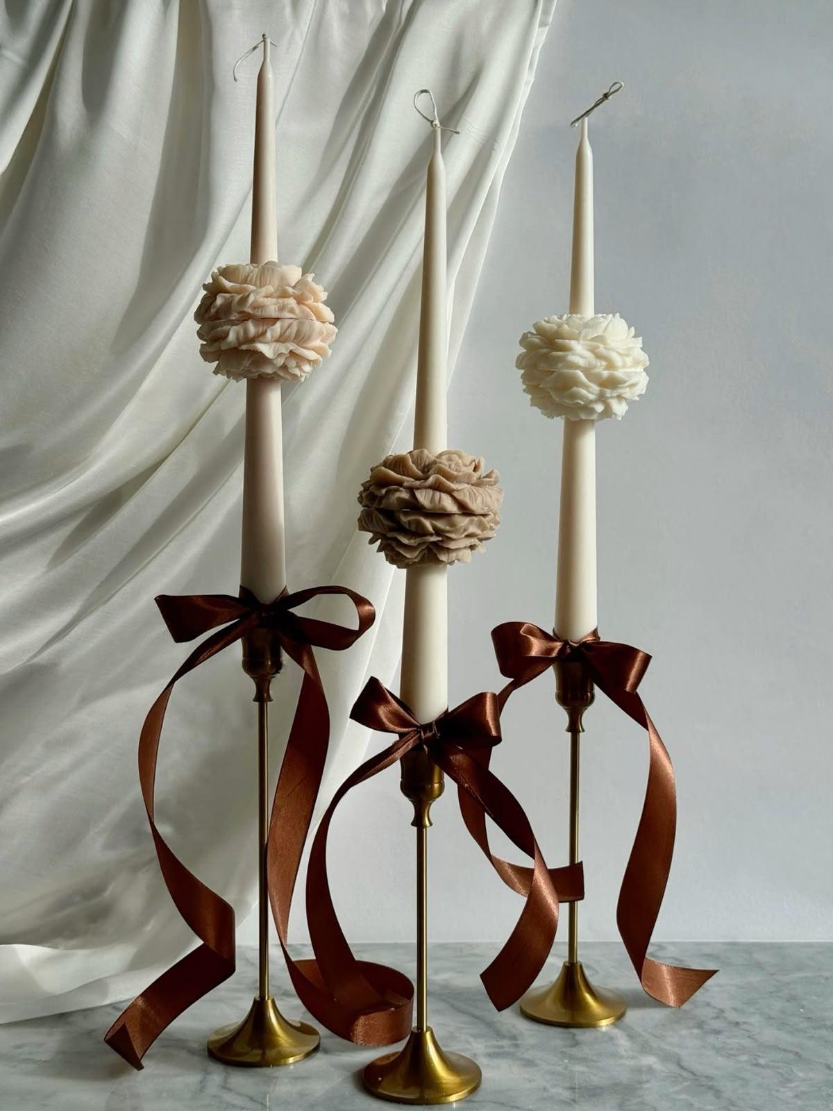 Dekoratif Mum  Şamdanlık mum 3 parça 25 Cm uzunluk +şakaik Mum Toplam set toplam 3 parça