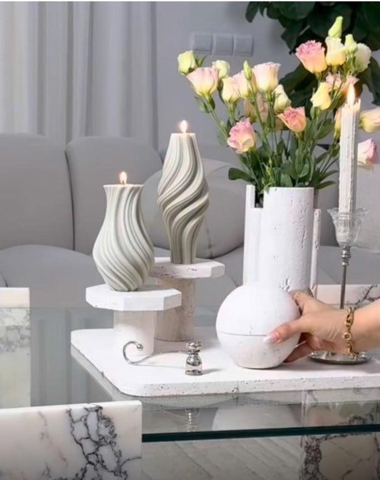 Küçük Vazo Mum +Büyük Vazo Mum Çizgili şamdan Mum Toplam 3 parça