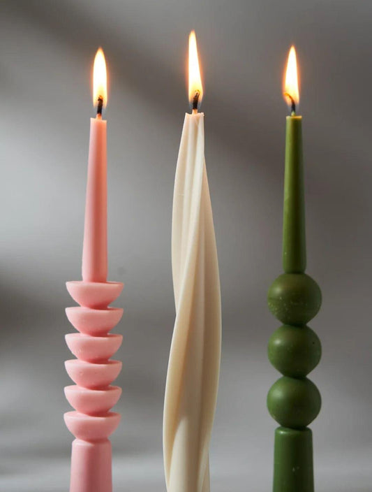 Dekoratif Mum Şamdanlık Mum üç kanatlı model 2 kili Kırık Beyaz Renk