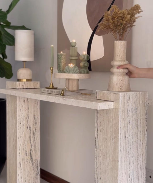 dekoratif mum tek top +çizimli mum+üçlü yuvarlak +çizgili şamdan+ deniz kabuğu toplam 5 parça