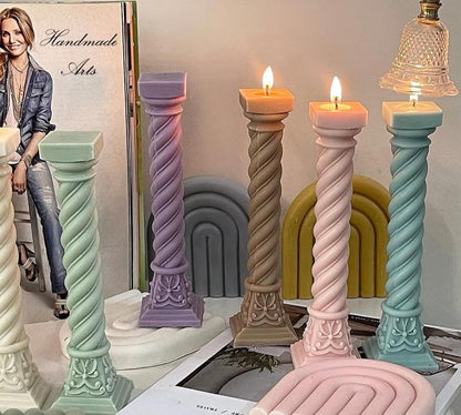 Dekoratif Sutun Luks Mum Tekli Mum Kırık Beyaz
