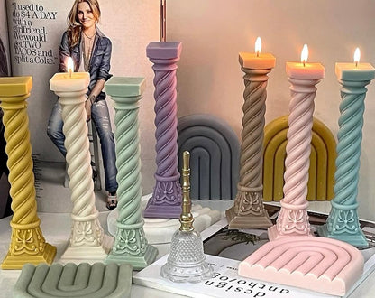 Dekoratif Sutun Luks Mum Tekli Mum Kırık Beyaz