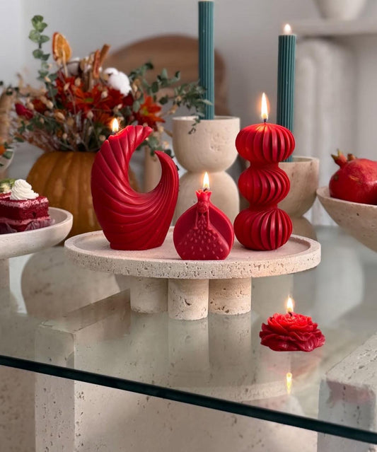 Dekoratif mum üçlü top model +Ay model +çizgili şamdan MUm +Gül toplam 5 Parça