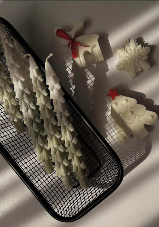 Dekoratif mum Çam Ağaç Şamdan Mum  Yeşik Beyaz Renk 2 Kili