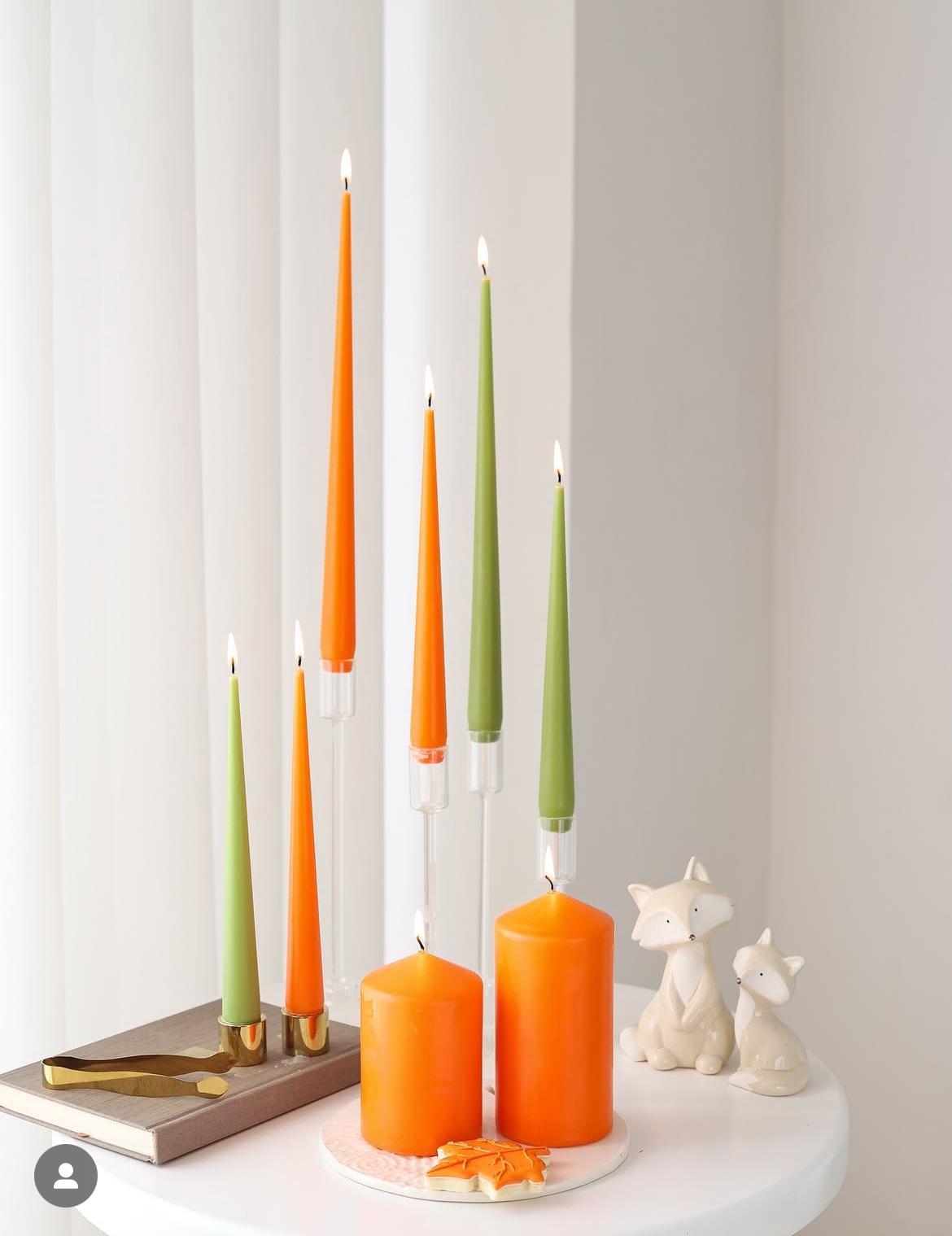 Dekoratif Mum Şamdan Mum Yeşil renk 25 Cm uzunluğu 2 kili