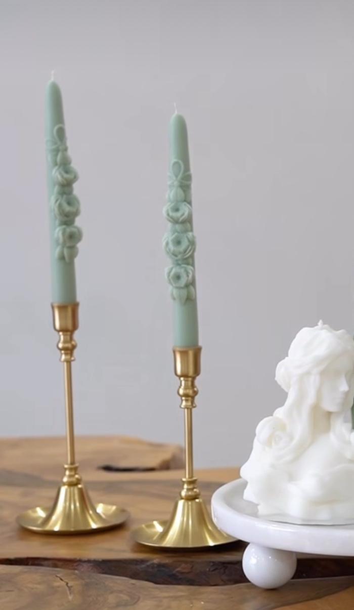 Dekoratif mum Çiçek model Şamdan mum Yeşil Renk 2 Kili