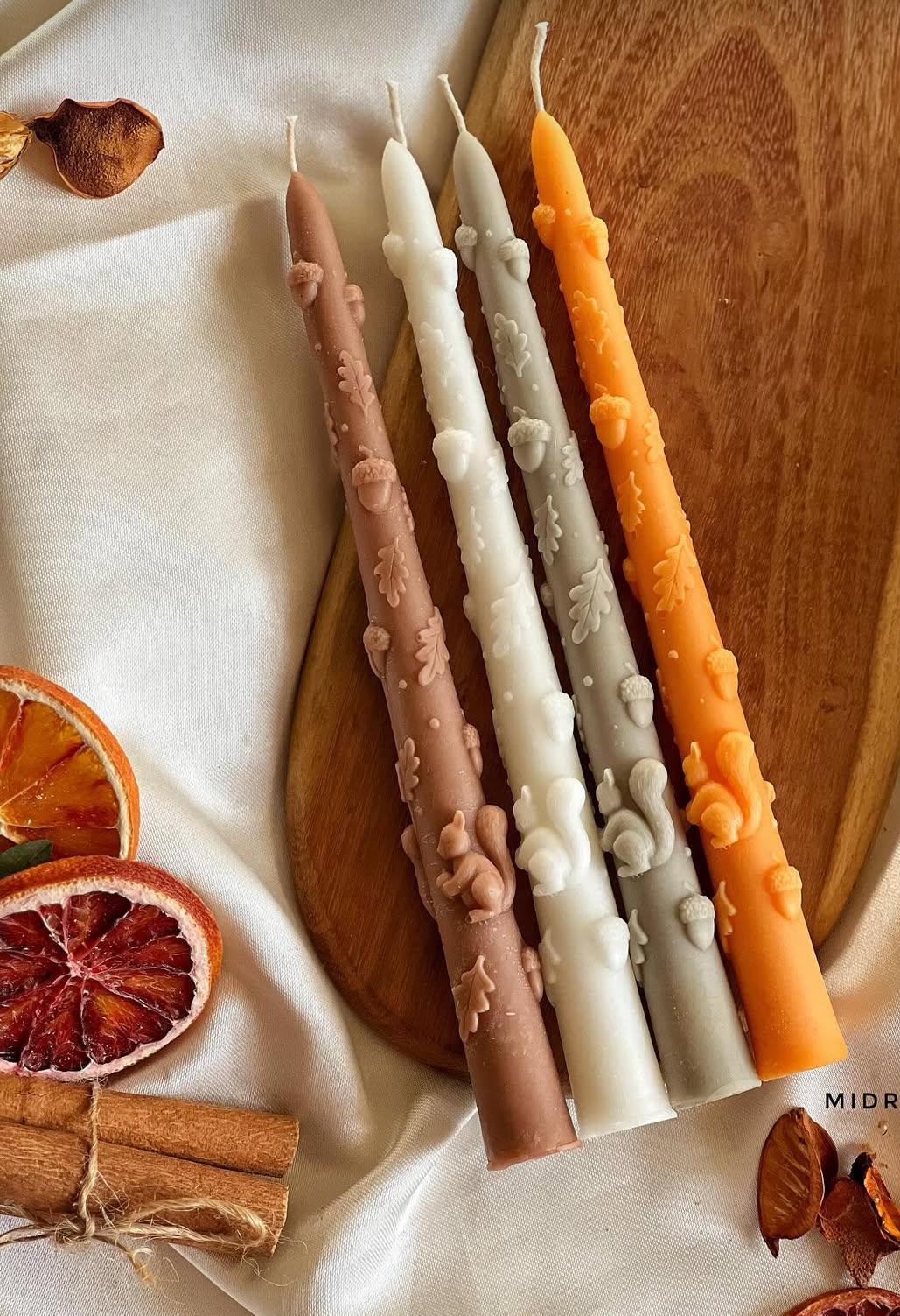 Dekoratif mum Son Bahar Şamdan Mum Turuncu Renk 2 kili