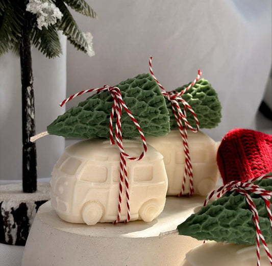 Dekoratif Mum Araba +Çam Ağaç Toplam 2 Parça