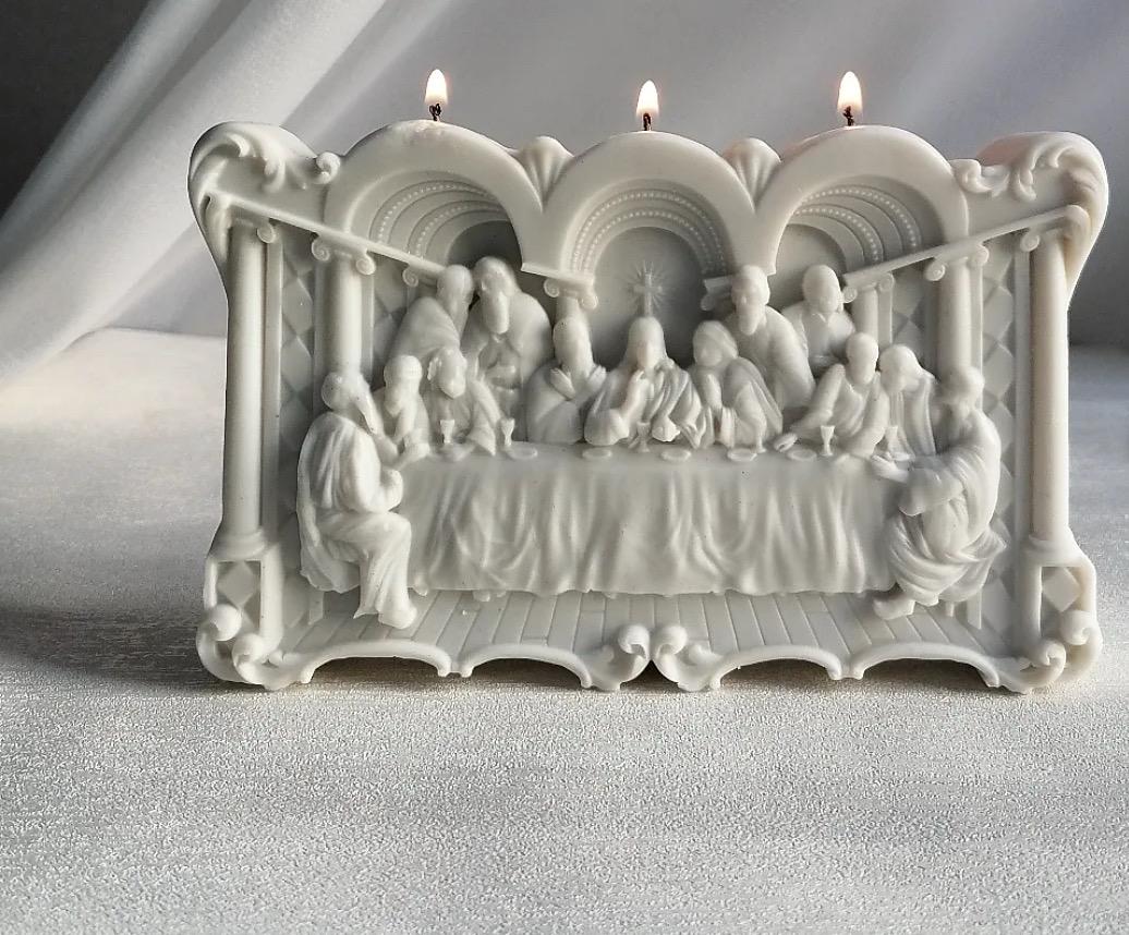 Dekoratif Son Akşam Yemeği Açık Gri Renk Tekli Mum