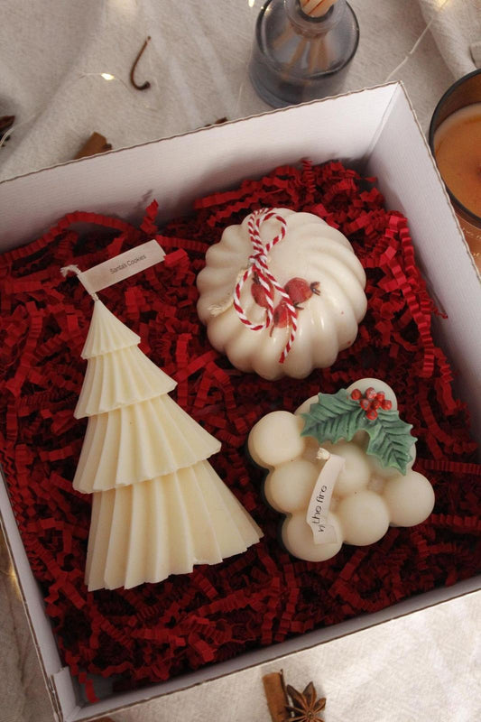 Dekoratif Mum Yeni Yıl çam ağaç +Kare model toplsm 3 parça