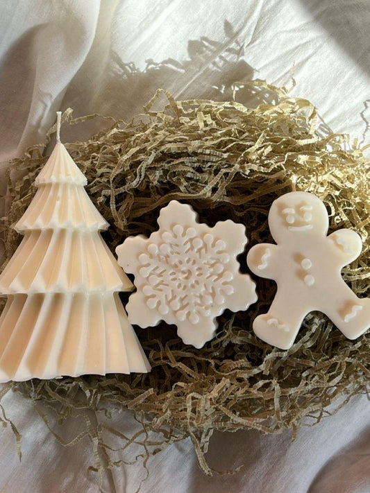 Dekoratif mum Yeni yıl çam ağaç +Kar tanesi +Biskübili Adam