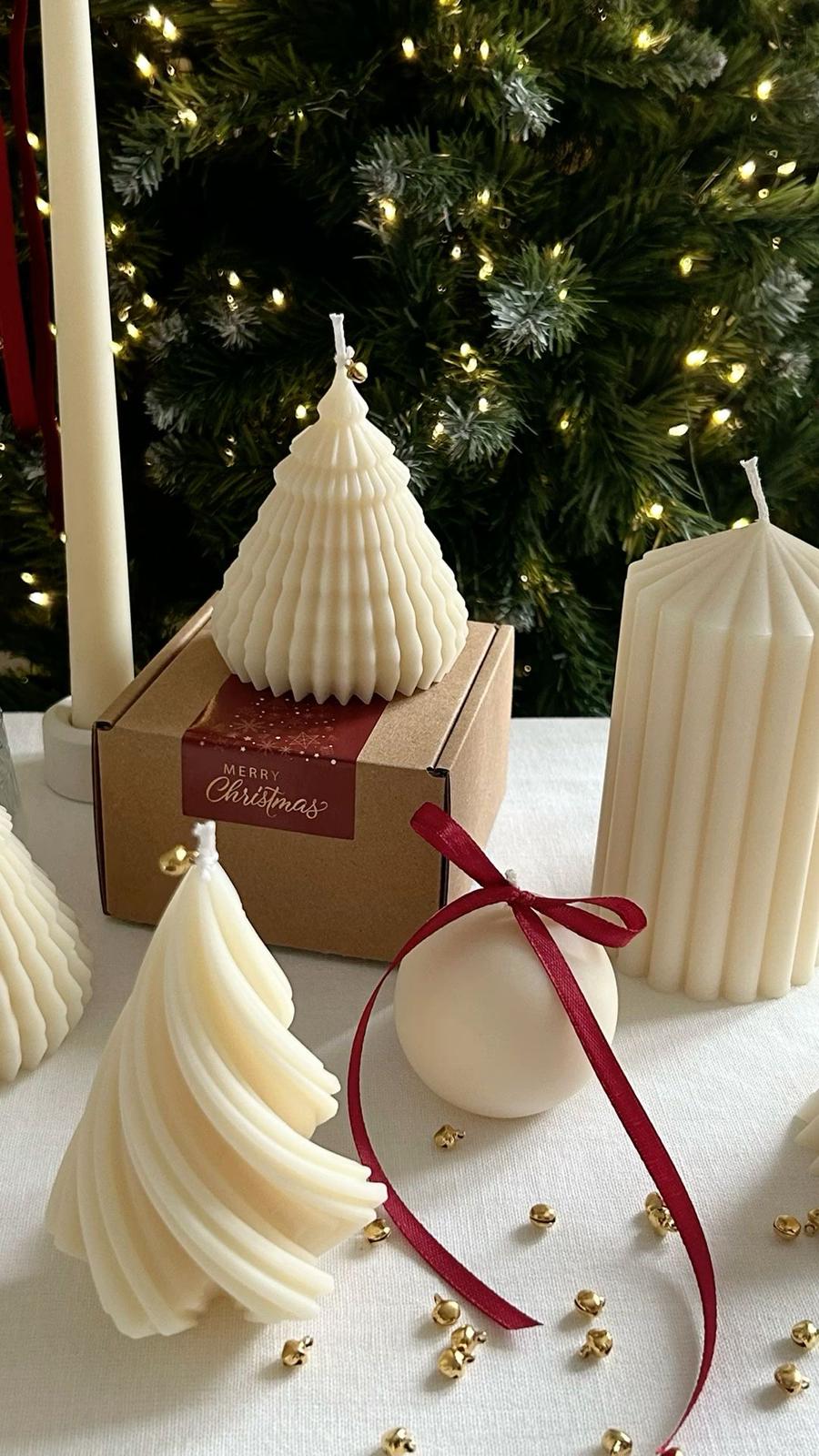 Dekoratif mum Yeni Yıl Çam Ağaç +çokgen +tolp toplam 4 parça