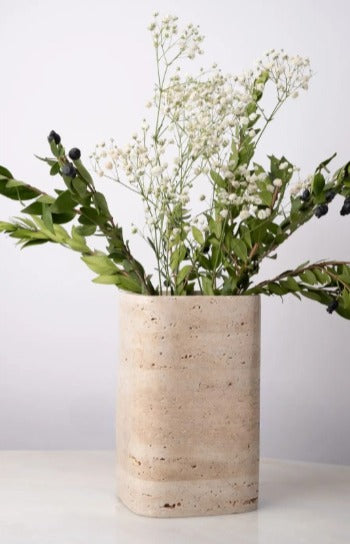 Traverten Saksı, Traverten Vazo, Kare Traverten Vazo