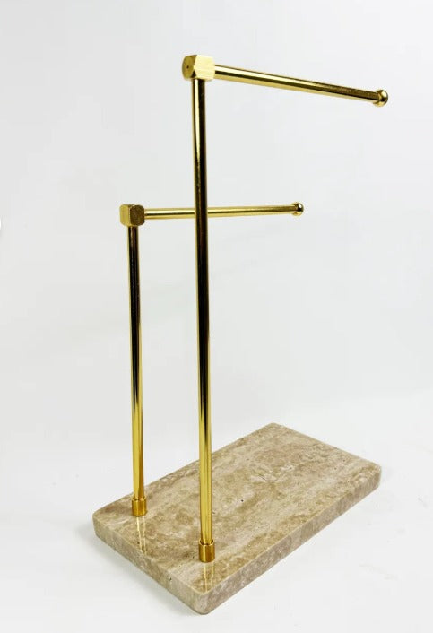 Traverten Mermer Ayaklı Banyo El Havluluk Gold Askılı
