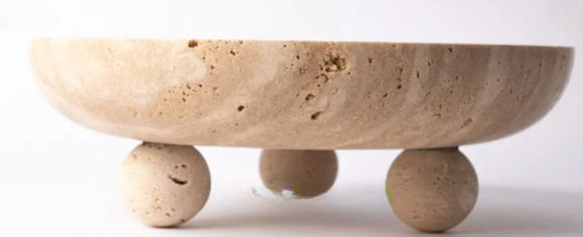 Ivory Traverten Kase, Traverten Dekoratif Kase, Traverten Tabak 26cm Top Ayaklı