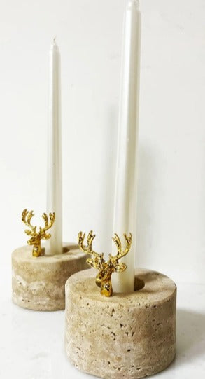 Doğal Mermer Mumluluk, Traverten Mermer Mumluk, Mermer Şamdan, Traverten Şamdan Gold Geyik