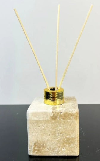 Traverten Mermer Difüzör Oda Kokusu, Bambu Çubuklu Oda Kokusu , Kare Gold Şişe Oda Kokusu