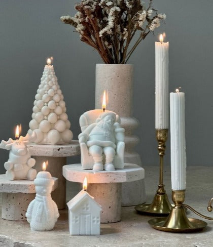 YeniYıl Çizgili Şamdan Mum +noel Baba +top ağaç+Geyik +Kardan Adam Toplam 6 Parça