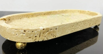 Doğal Traverten Mermer Tepsi, Banyo Düzenleyici, Sunum Tabağı Top Ayaklı