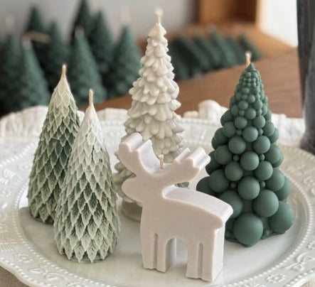 Dekoratif Mum Yeniyıl çam ağaç +Geyik Toplam 5 parça