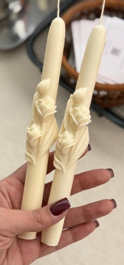 Dekoratif mum Şamanlık Mum çiçek Desenli 2 kili