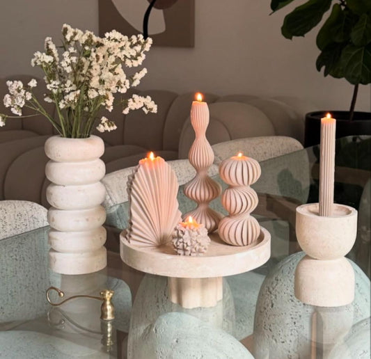 Şamdanlık Mum 1 Adet +üçlü Yuvarlak 1 adet+Marako Dalga model 1 Adet +Palm 1 Adet +Gül 1 Adet toplam 5 Parça