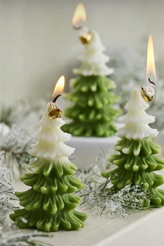 Dekoratif Mum Çam ağacı üst beyaz Alt Yeşil Renk