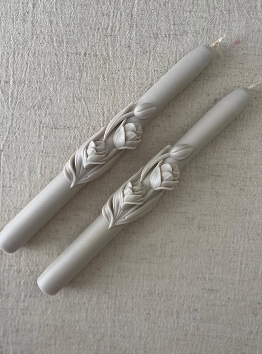 Dekoratif Mum Şamdanlık mum çiçek model Açık Gri 2 Kili