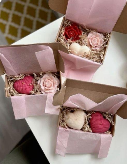 Dekoratif Mum pempe çiçek +kalp  2 parça