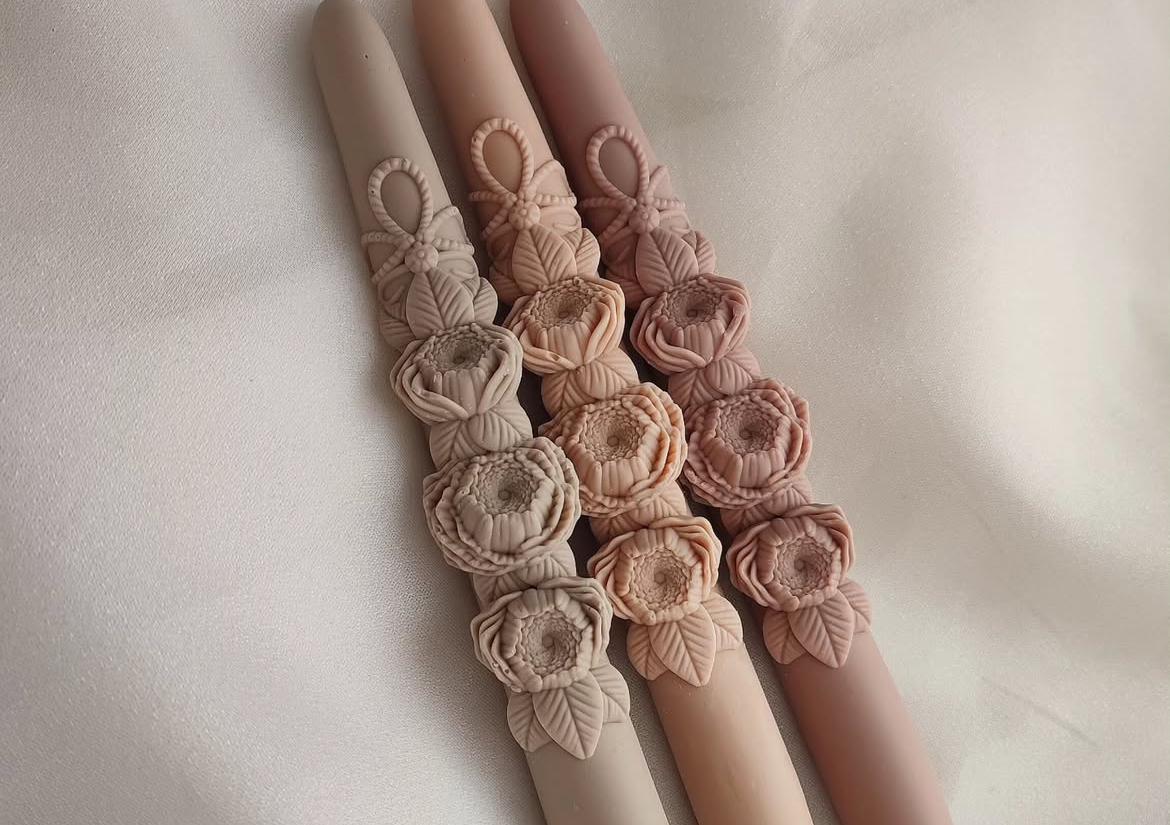 Dekoratif Mum Çiçek model şamdan Mum Sütlü Kahve Renk 2kili