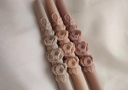 Dekoratif Mum Çiçek model şamdan Mum Sütlü Kahve Renk 2kili