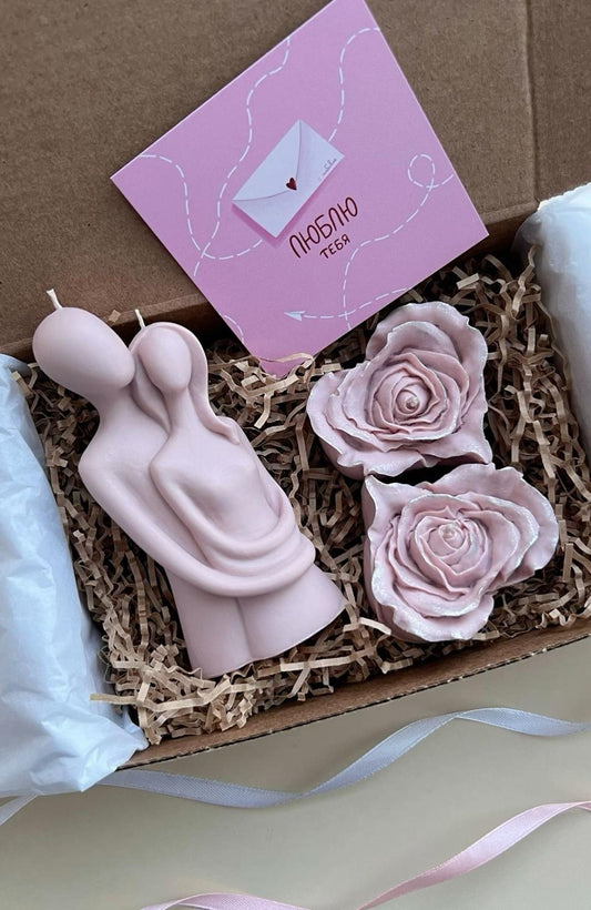 Dekoratif Mum kadın Erkek + gül Toplam 3 Parça