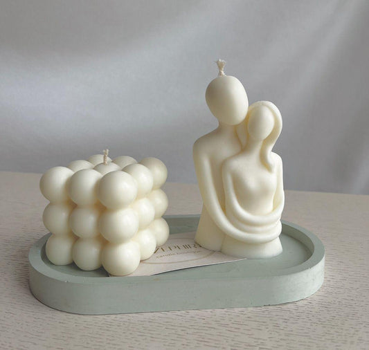 Dekoratif Mum Kadın erkek+buble +tepsi toplam 3 parça