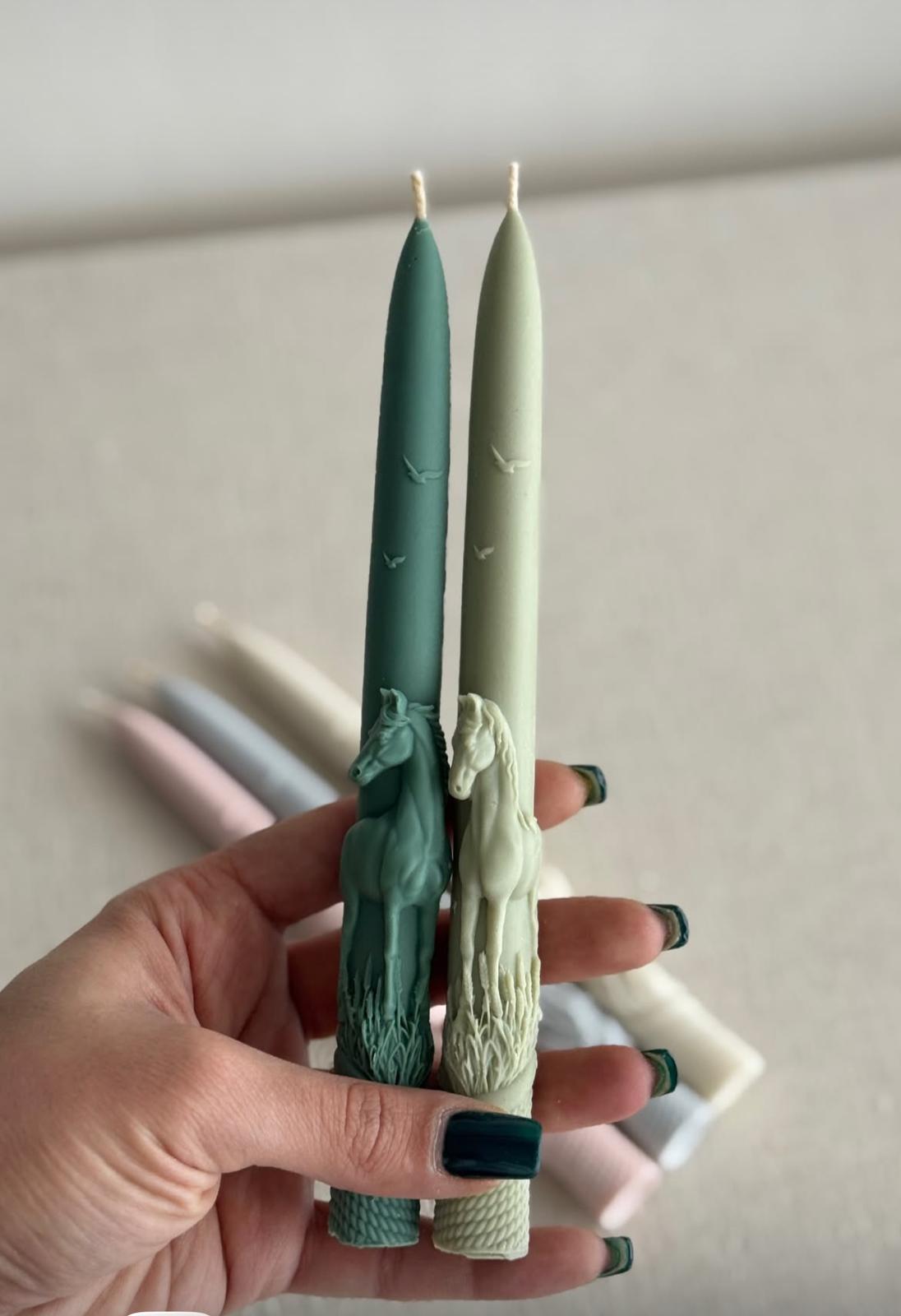 Dekoratif Mum Koyu Yeşil Renk at 2 kili şamdanlık mum