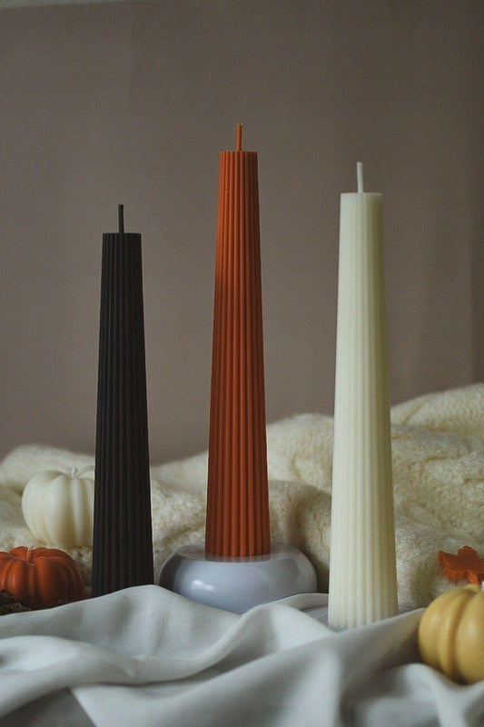 Dekoratif Mum  Çizgili Şamdanlık Mum 2 Kili Sutlu Kahve Renk