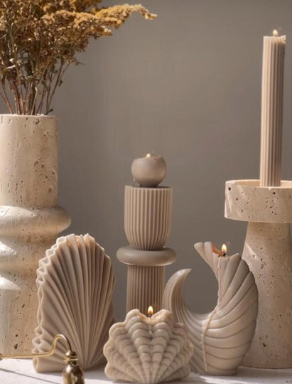 Dekoratif Mum Tek top +Deniz Kabuğu +Ay +Palım+Şamdanlık Mum  toplam 5 Parça