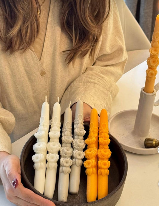 Dekoratif Mum Şamdanlık Mum çiçek desenli Beyaz renk 2 Kili