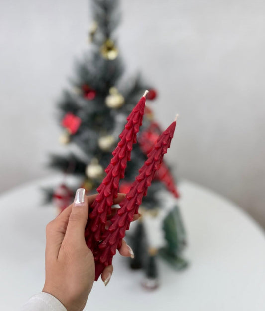 Dekoratif mum Çam Ağaç Şamdan Mum kırmızı Renk 2 Kili