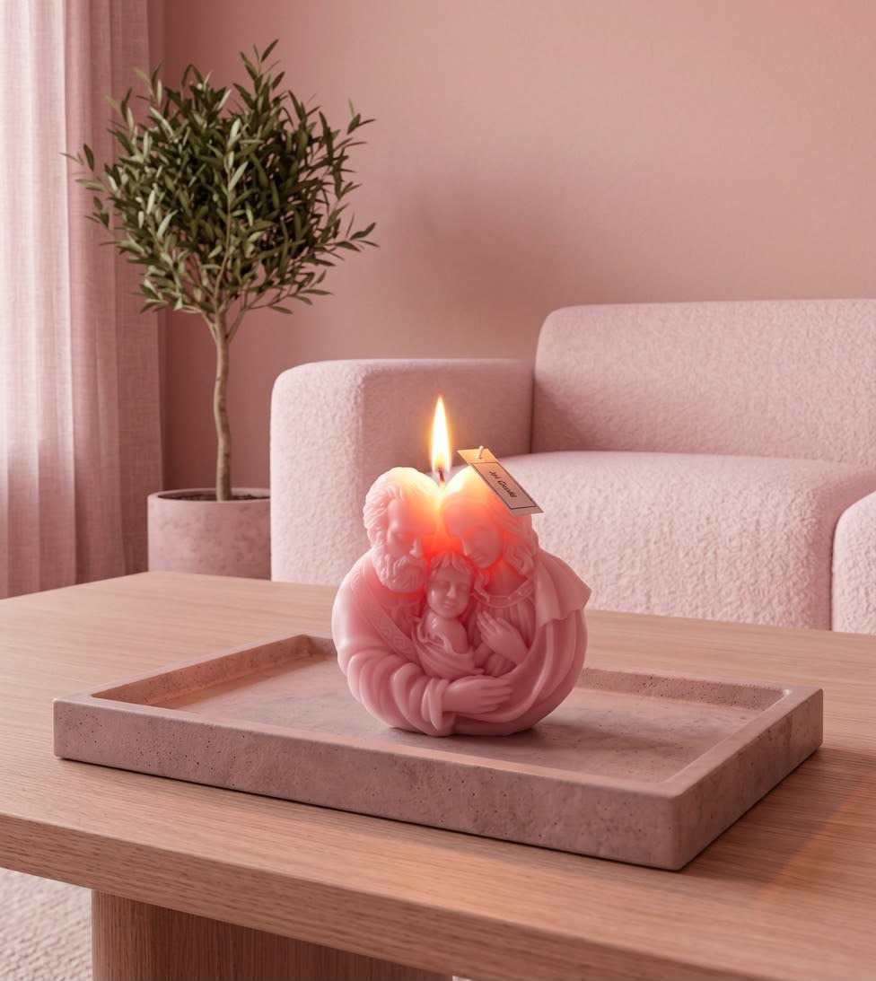 Dekoratif mum Anne baba çoçuk Pastel Pembe renk tekli ürün