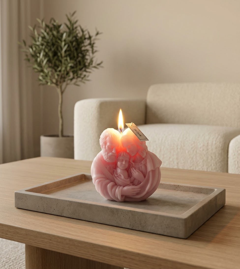 Dekoratif mum Anne baba çoçuk Pastel Pembe renk tekli ürün