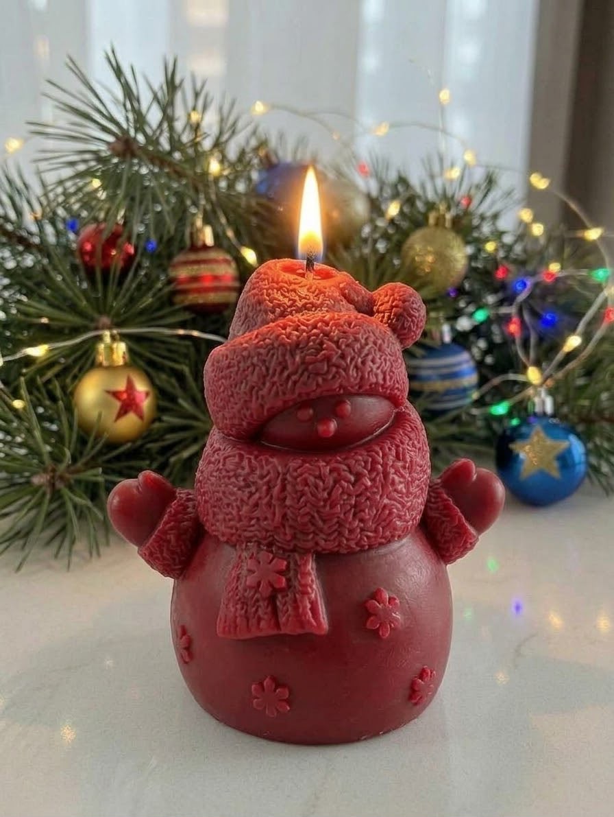 Kardan Adam Yılbaşı Noel Baba Mum yeniyıl kırmız Renk