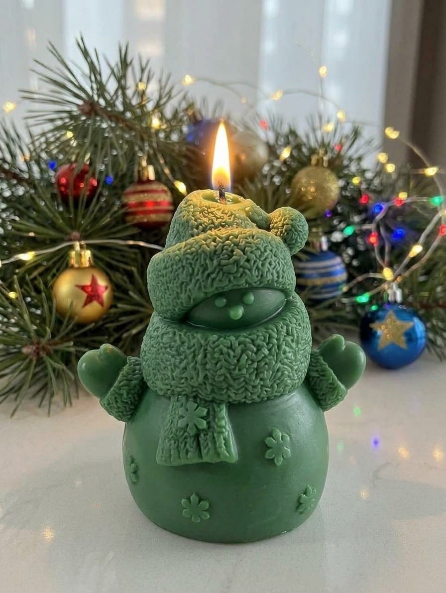 Kardan Adam Yılbaşı Noel Baba Mum yeniyıl Yeşil Renk