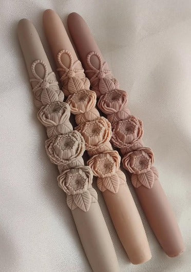 Dekoratif Mum Çiçek model şamdan Mum Sütlü Kahve Renk 2kili