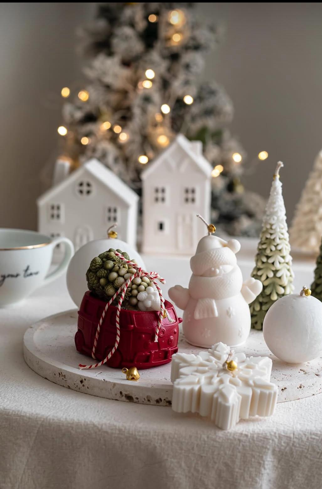 Kardan Adam Yeni Yıl Chiristmast Kahverengi Noel Baba Yeni Yıl mum tekli Mum
