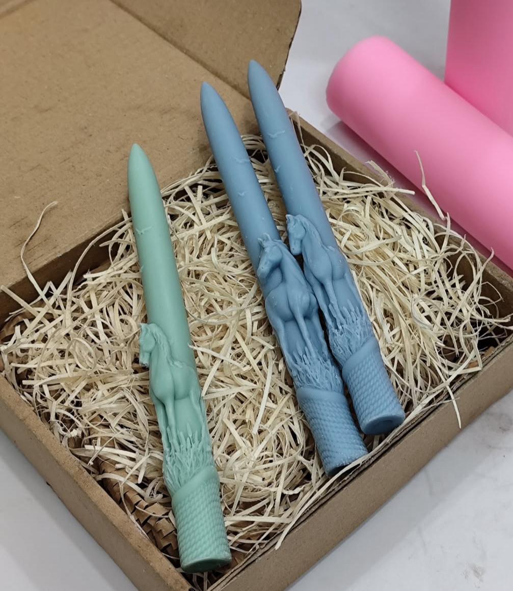 Dekoratif Mum Koyu Yeşil Renk at 2 kili şamdanlık mum