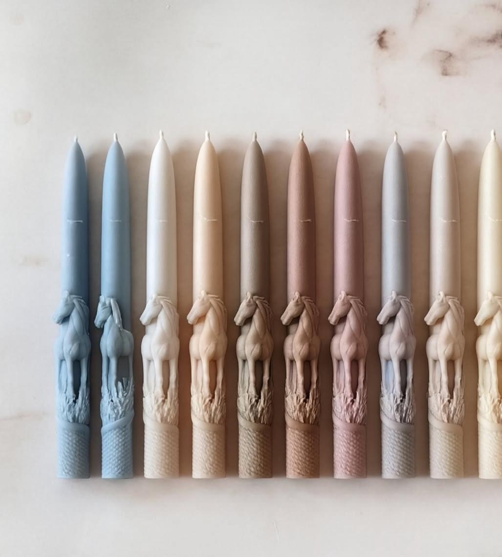 Dekoratif Mum Koyu Yeşil Renk at 2 kili şamdanlık mum