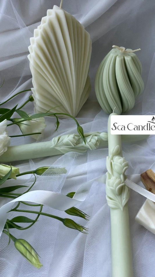 Dekoratif Mum Şamdanlık Gül Çiçek Desenli Mum 2 kili