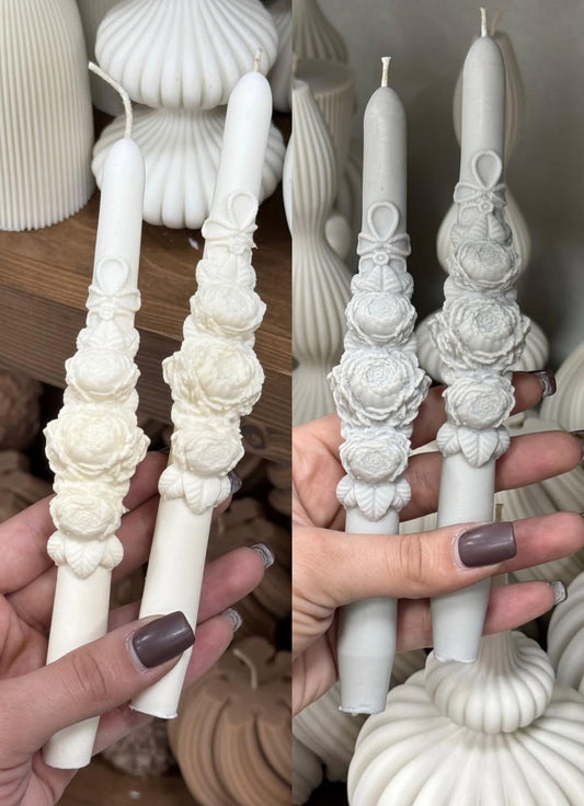 Dekoratif Mum Şamdanlık Mum Gül Çiçek model Açık Gri Renk