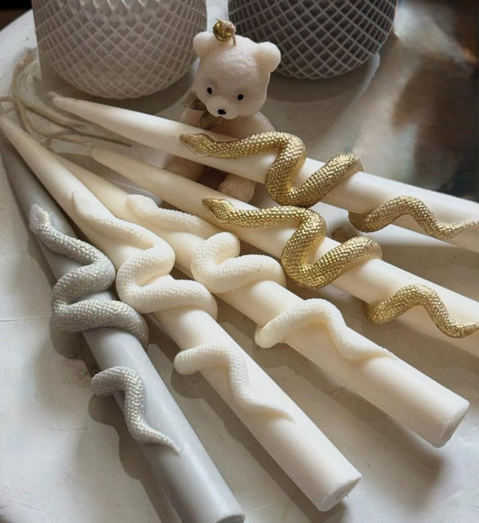 Dekortif  Mum Yılan model Kırık Beyaz Renk ikili